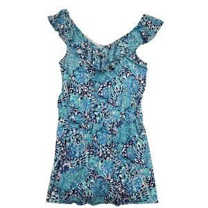 Lilly Pulitzer Alessa Romper‎ Shorts Womens XS Blue Ruffle Sleeveless Coastal